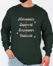 Advocate Support Empower Include Long Sleeve T-Shirt-Neurodiversity, ADHD & Autism Awareness & Acceptance Long-sleeve by Daily Bloom