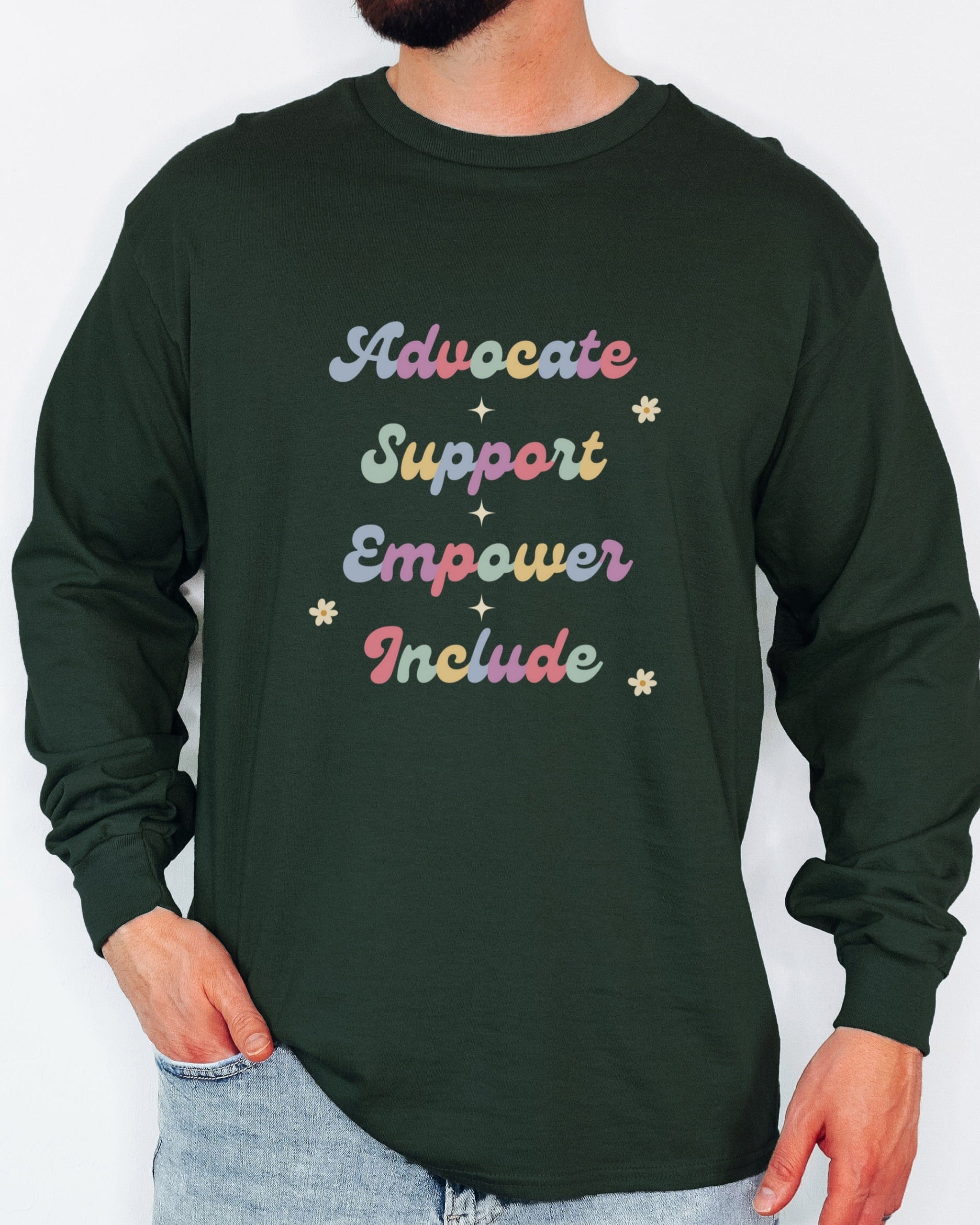 Advocate Support Empower Include Long Sleeve T-Shirt-Neurodiversity, ADHD & Autism Awareness & Acceptance Long-sleeve by Daily Bloom