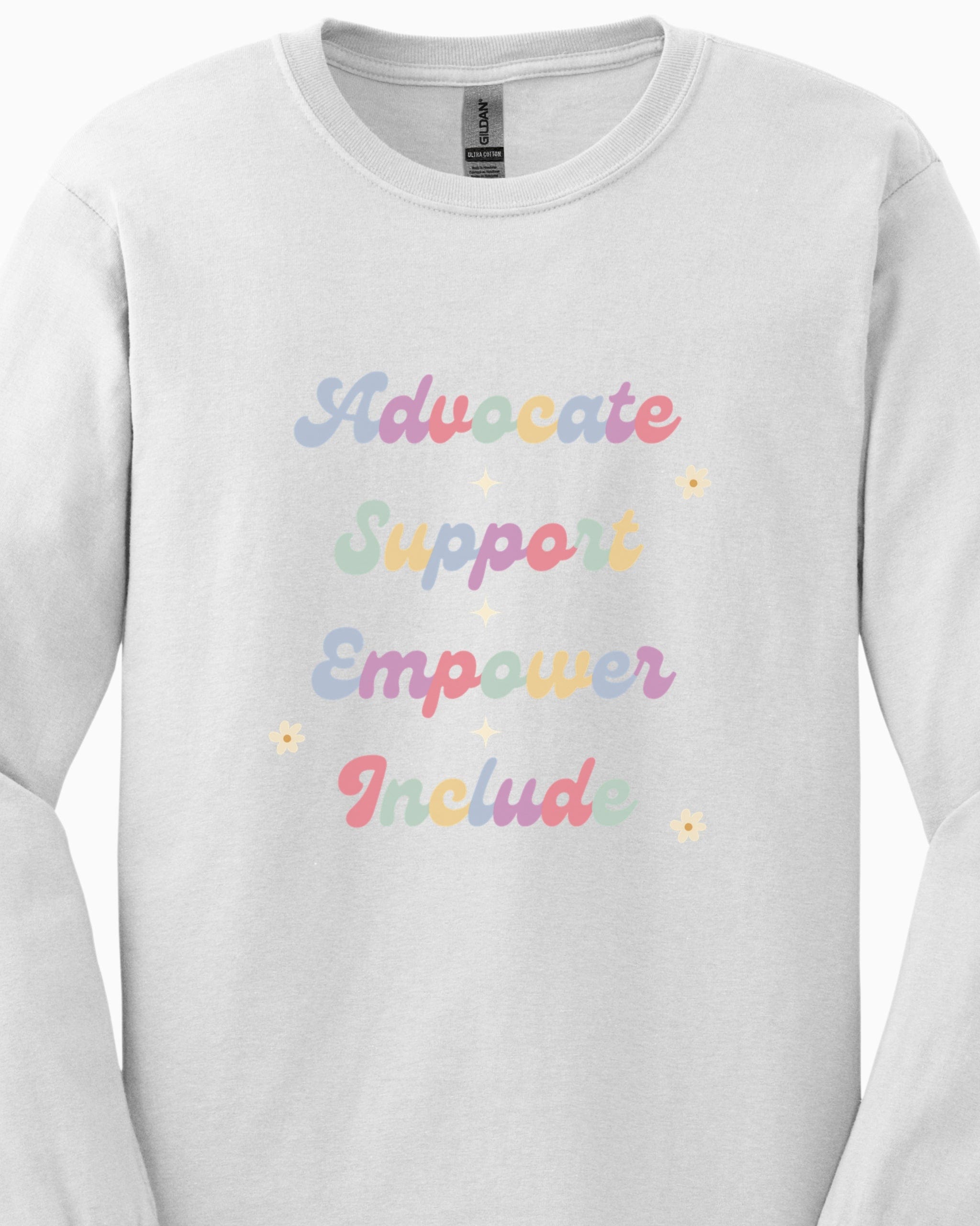 Advocate Support Empower Include Long Sleeve T-Shirt-Neurodiversity, ADHD & Autism Awareness & Acceptance Long-sleeve by Daily Bloom