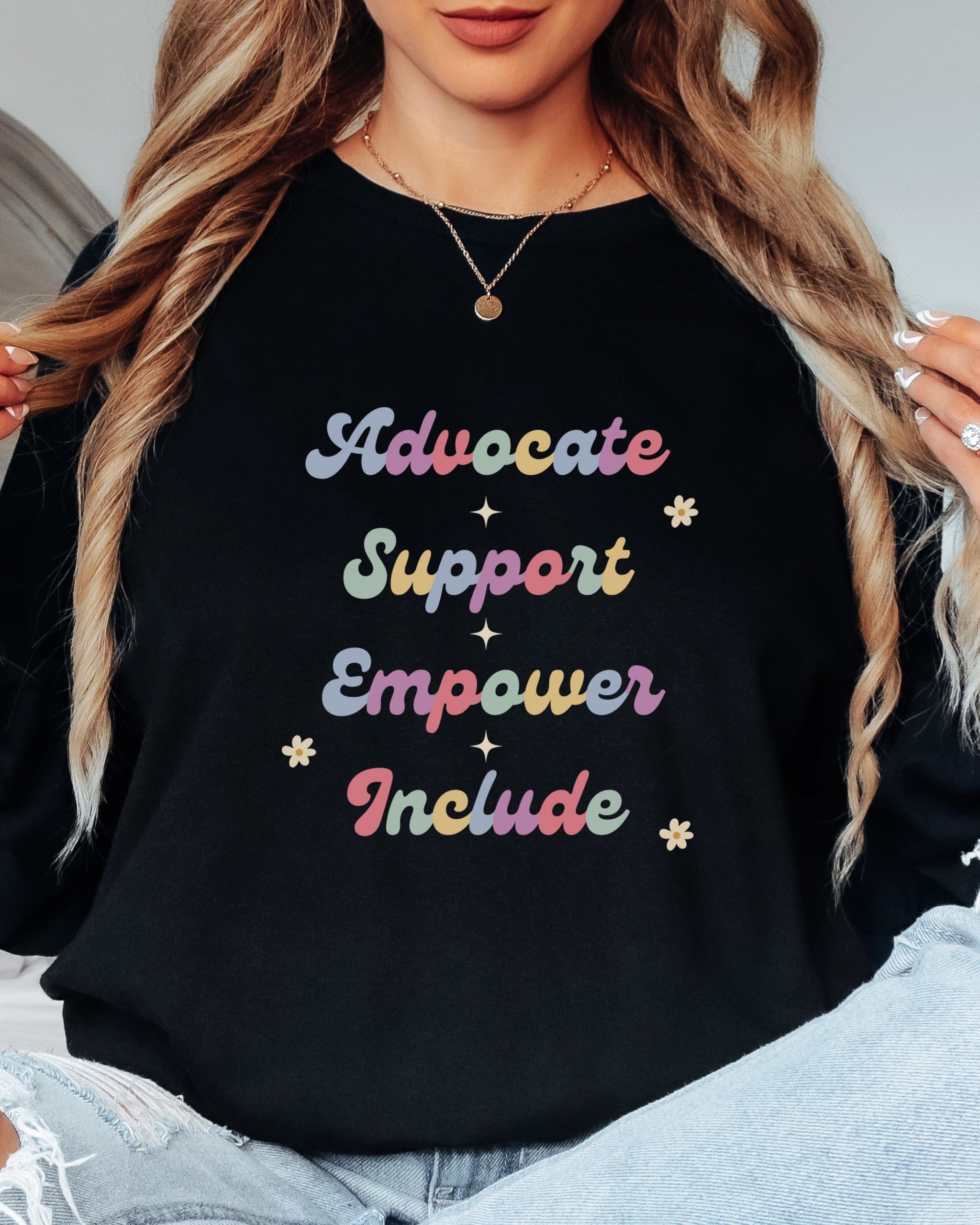 Advocate Support Empower Include Long Sleeve T-Shirt-Neurodiversity, ADHD & Autism Awareness & Acceptance Long-sleeve by Daily Bloom