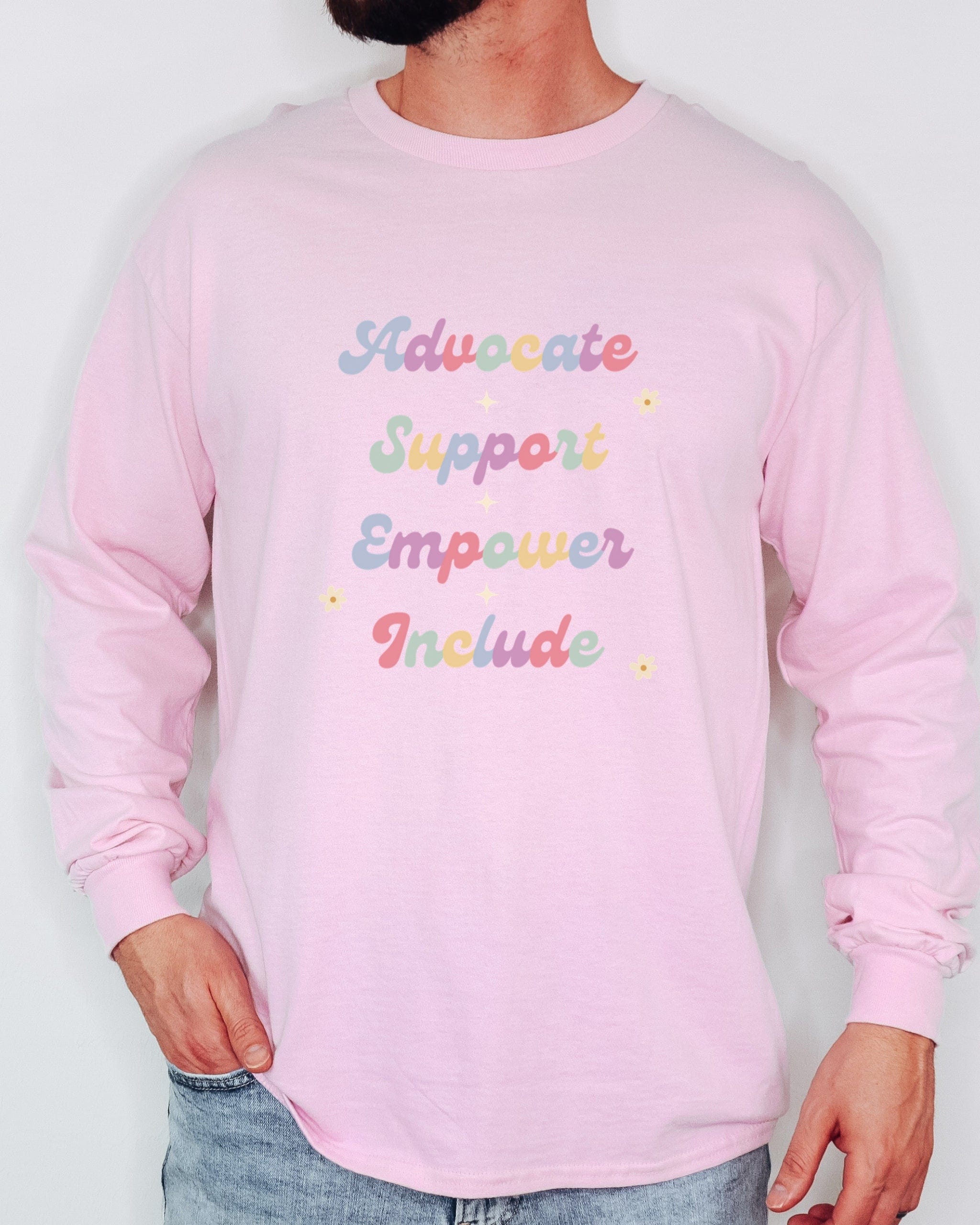 Advocate Support Empower Include Long Sleeve T-Shirt-Neurodiversity, ADHD & Autism Awareness & Acceptance Long-sleeve by Daily Bloom