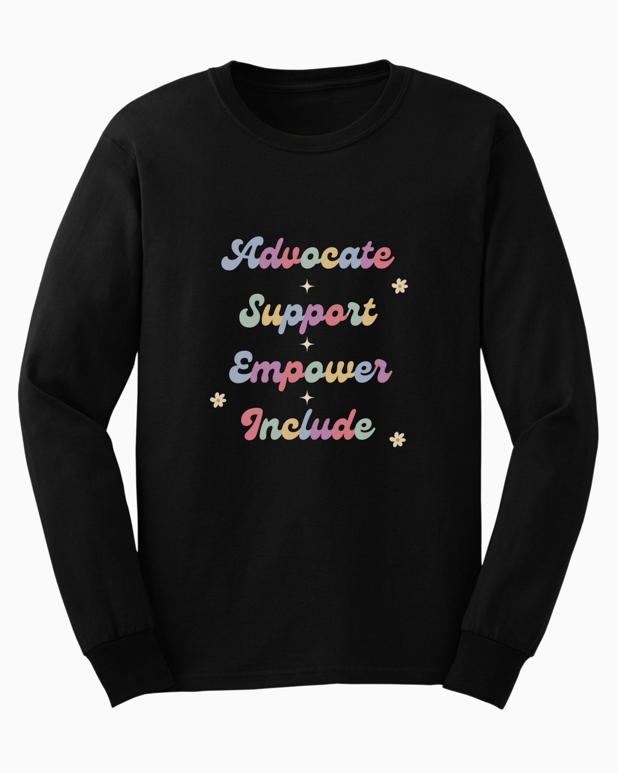 Advocate Support Empower Include Long Sleeve T-Shirt-Black-Neurodiversity, ADHD & Autism Awareness & Acceptance Long-sleeve by Daily Bloom