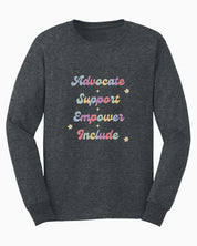 Advocate Support Empower Include Long Sleeve T-Shirt-Dark Heather-Neurodiversity, ADHD & Autism Awareness & Acceptance Long-sleeve by Daily Bloom