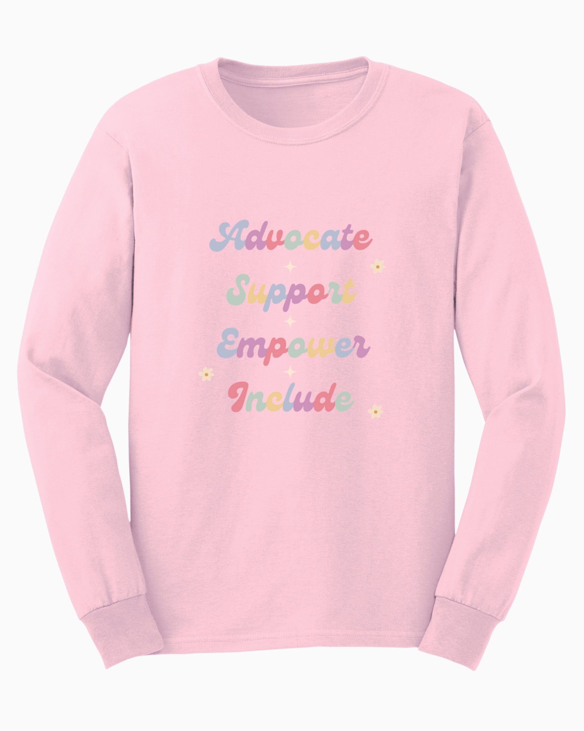 Advocate Support Empower Include Long Sleeve T-Shirt-Light Pink-Neurodiversity, ADHD & Autism Awareness & Acceptance Long-sleeve by Daily Bloom