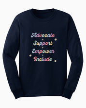 Advocate Support Empower Include Long Sleeve T-Shirt-Navy-Neurodiversity, ADHD & Autism Awareness & Acceptance Long-sleeve by Daily Bloom