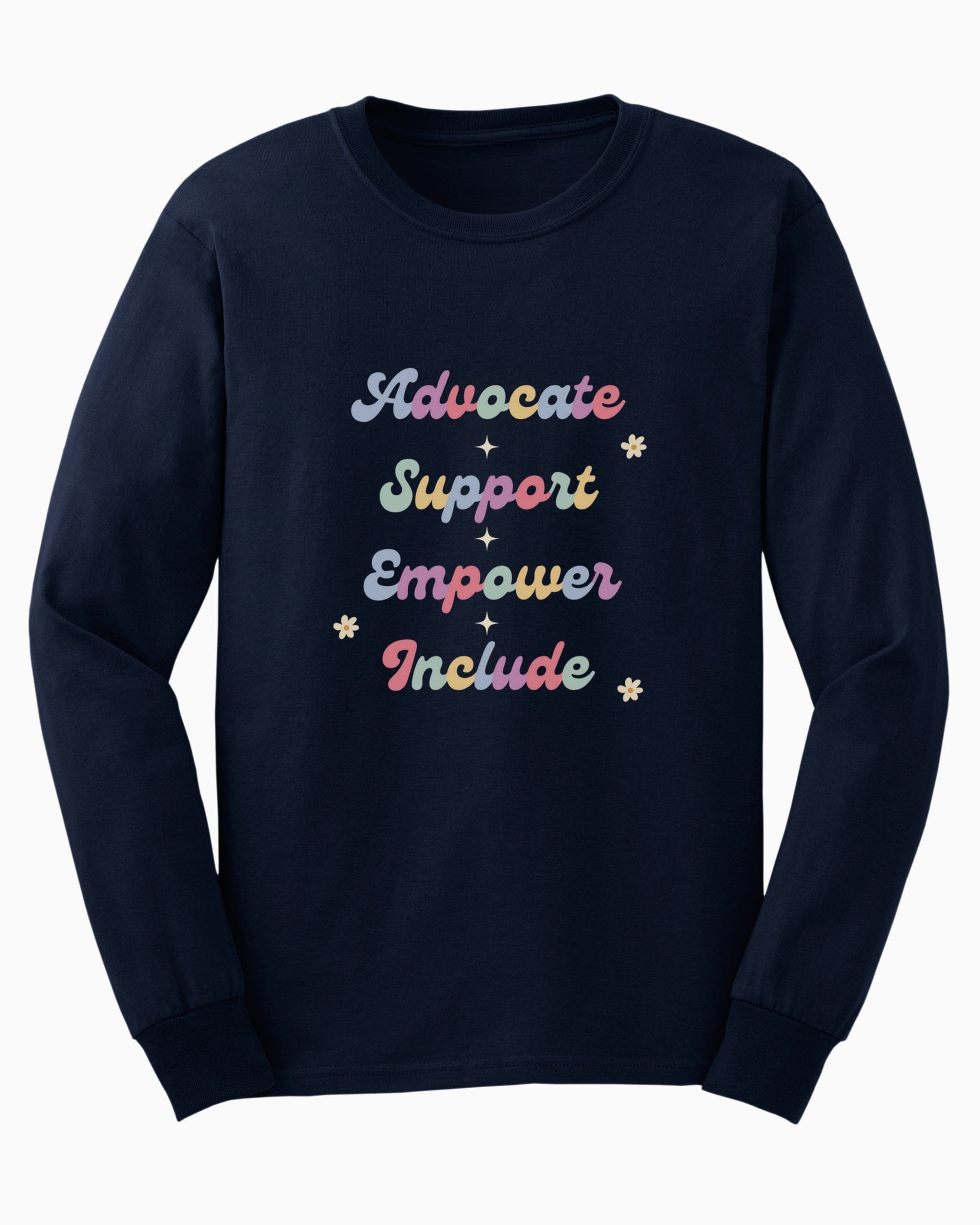 Advocate Support Empower Include Long Sleeve T-Shirt-Navy-Neurodiversity, ADHD & Autism Awareness & Acceptance Long-sleeve by Daily Bloom