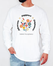 Advocate Support Empower Long Sleeve T-Shirt-Neurodiversity, ADHD & Autism Awareness & Acceptance Long-sleeve by Daily Bloom