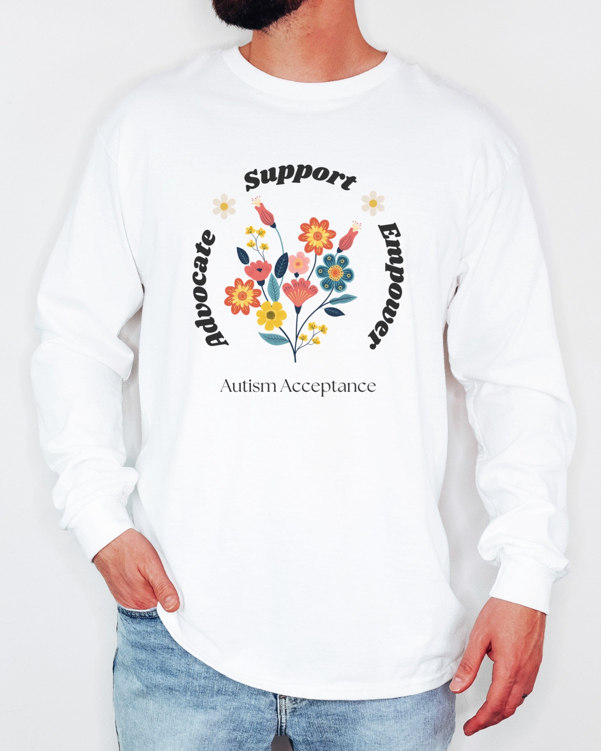 Advocate Support Empower Long Sleeve T-Shirt-Neurodiversity, ADHD & Autism Awareness & Acceptance Long-sleeve by Daily Bloom