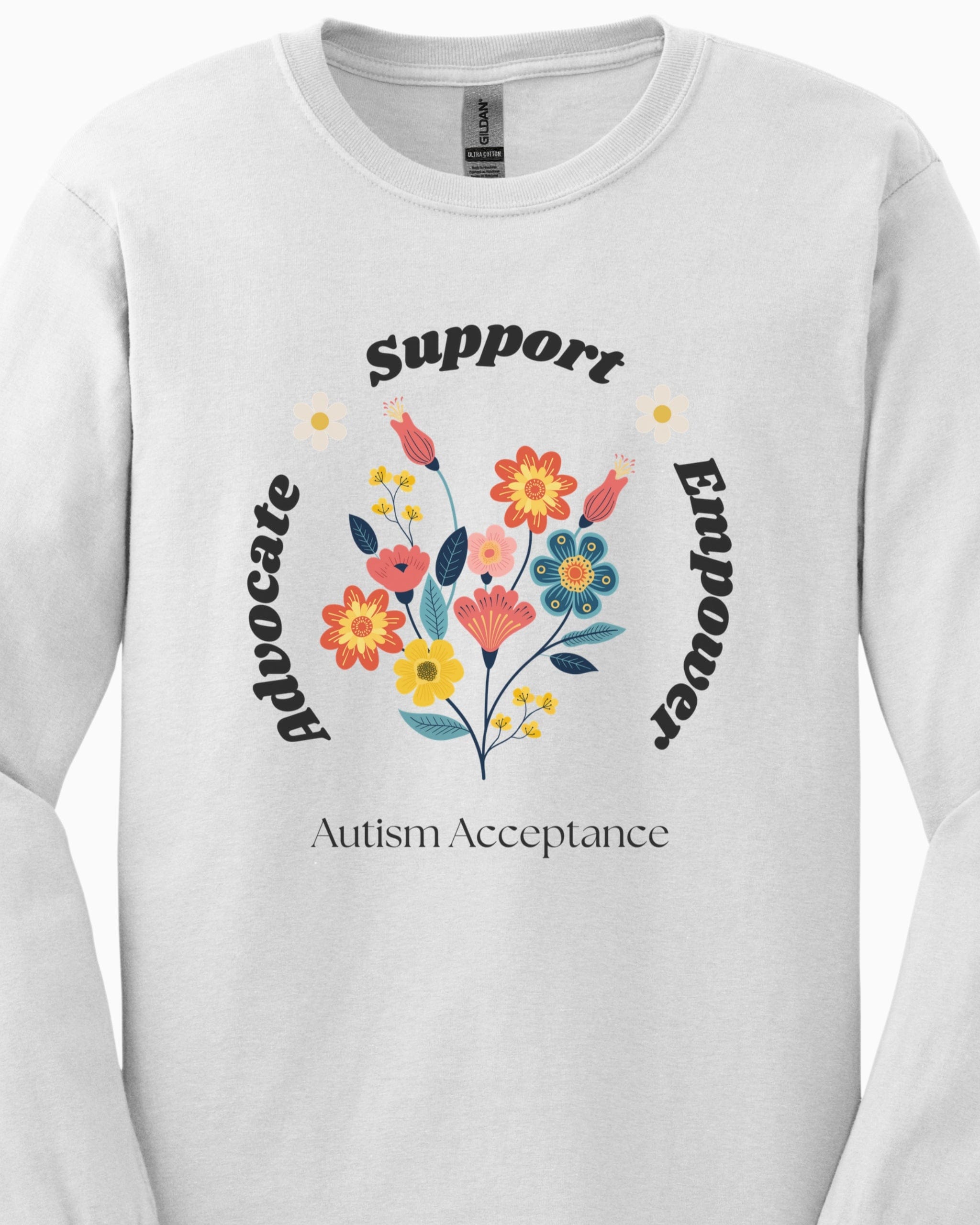 Advocate Support Empower Long Sleeve T-Shirt-Neurodiversity, ADHD & Autism Awareness & Acceptance Long-sleeve by Daily Bloom