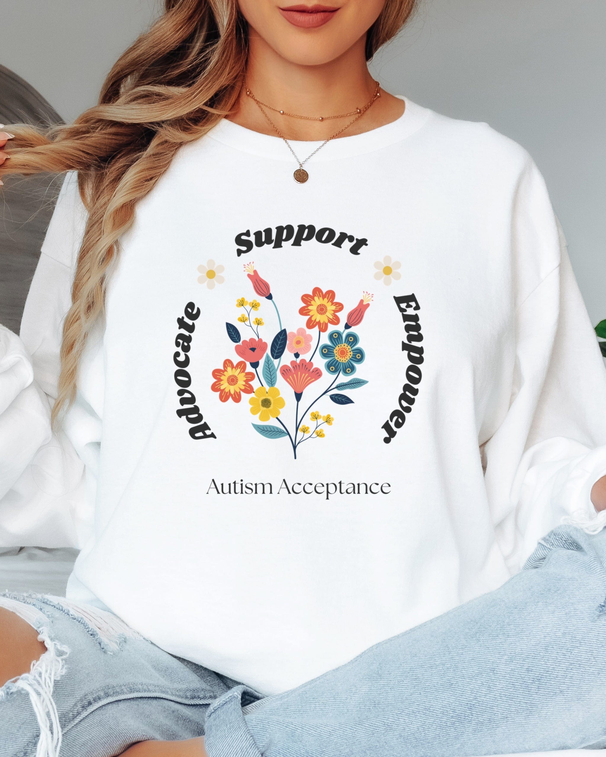 Advocate Support Empower Long Sleeve T-Shirt-Neurodiversity, ADHD & Autism Awareness & Acceptance Long-sleeve by Daily Bloom