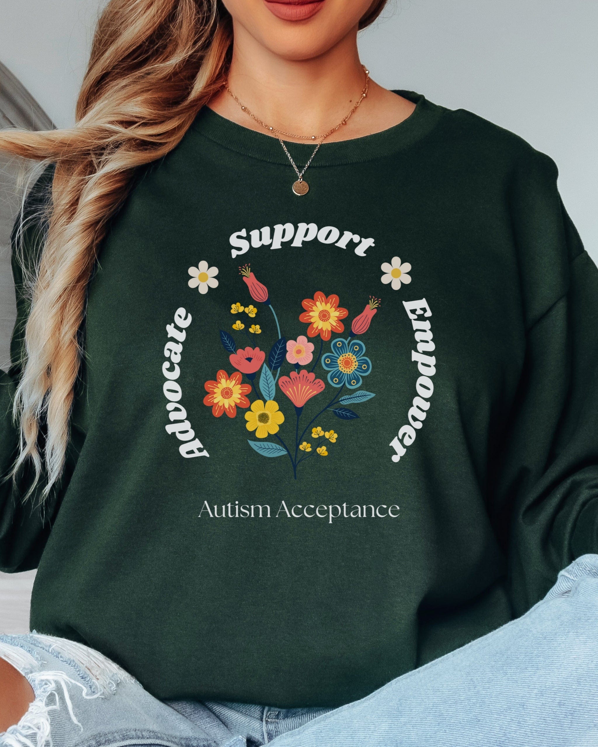 Advocate Support Empower Long Sleeve T-Shirt-Neurodiversity, ADHD & Autism Awareness & Acceptance Long-sleeve by Daily Bloom