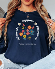 Advocate Support Empower Long Sleeve T-Shirt-Neurodiversity, ADHD & Autism Awareness & Acceptance Long-sleeve by Daily Bloom