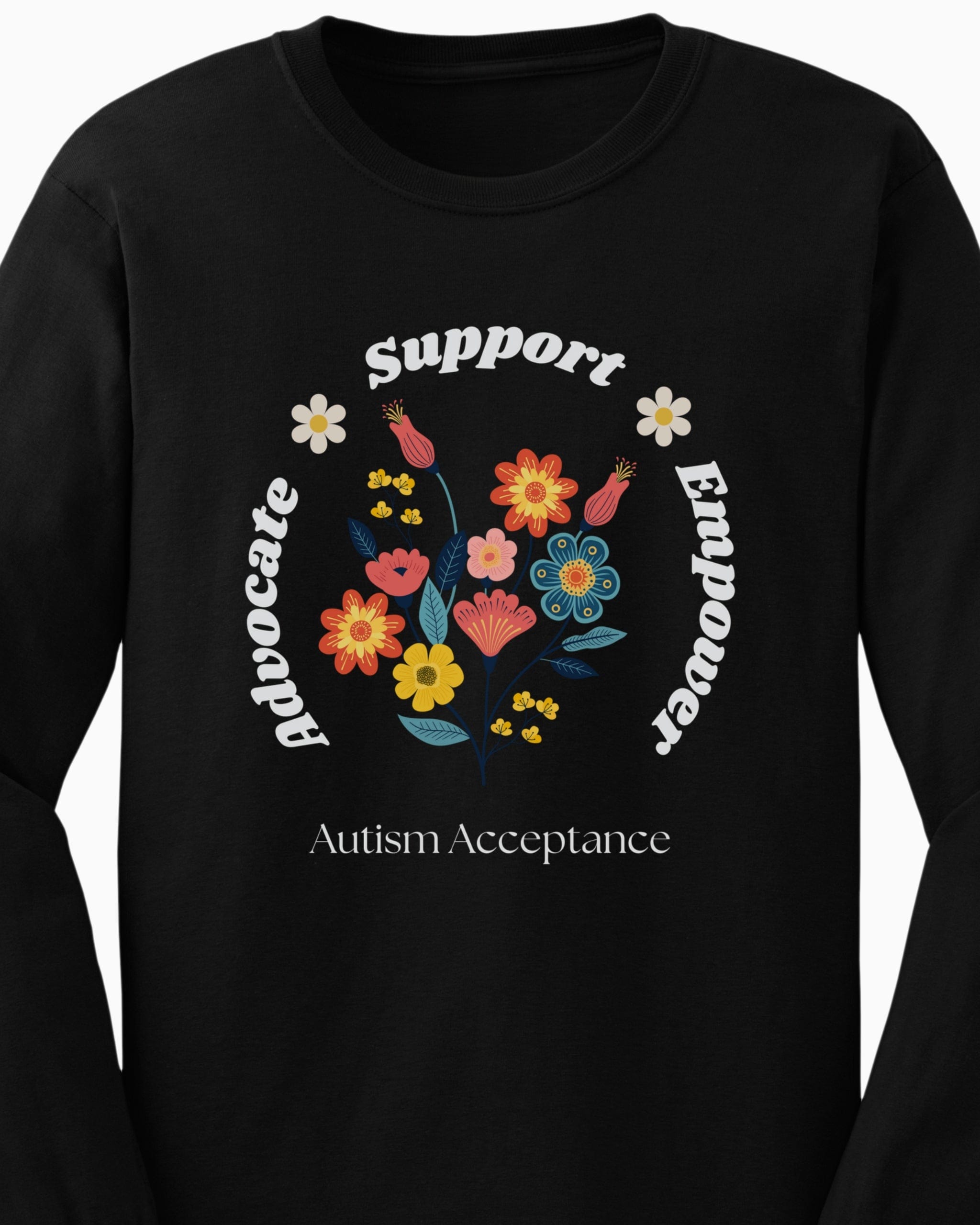 Advocate Support Empower Long Sleeve T-Shirt-Neurodiversity, ADHD & Autism Awareness & Acceptance Long-sleeve by Daily Bloom