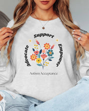 Advocate Support Empower Long Sleeve T-Shirt-Neurodiversity, ADHD & Autism Awareness & Acceptance Long-sleeve by Daily Bloom