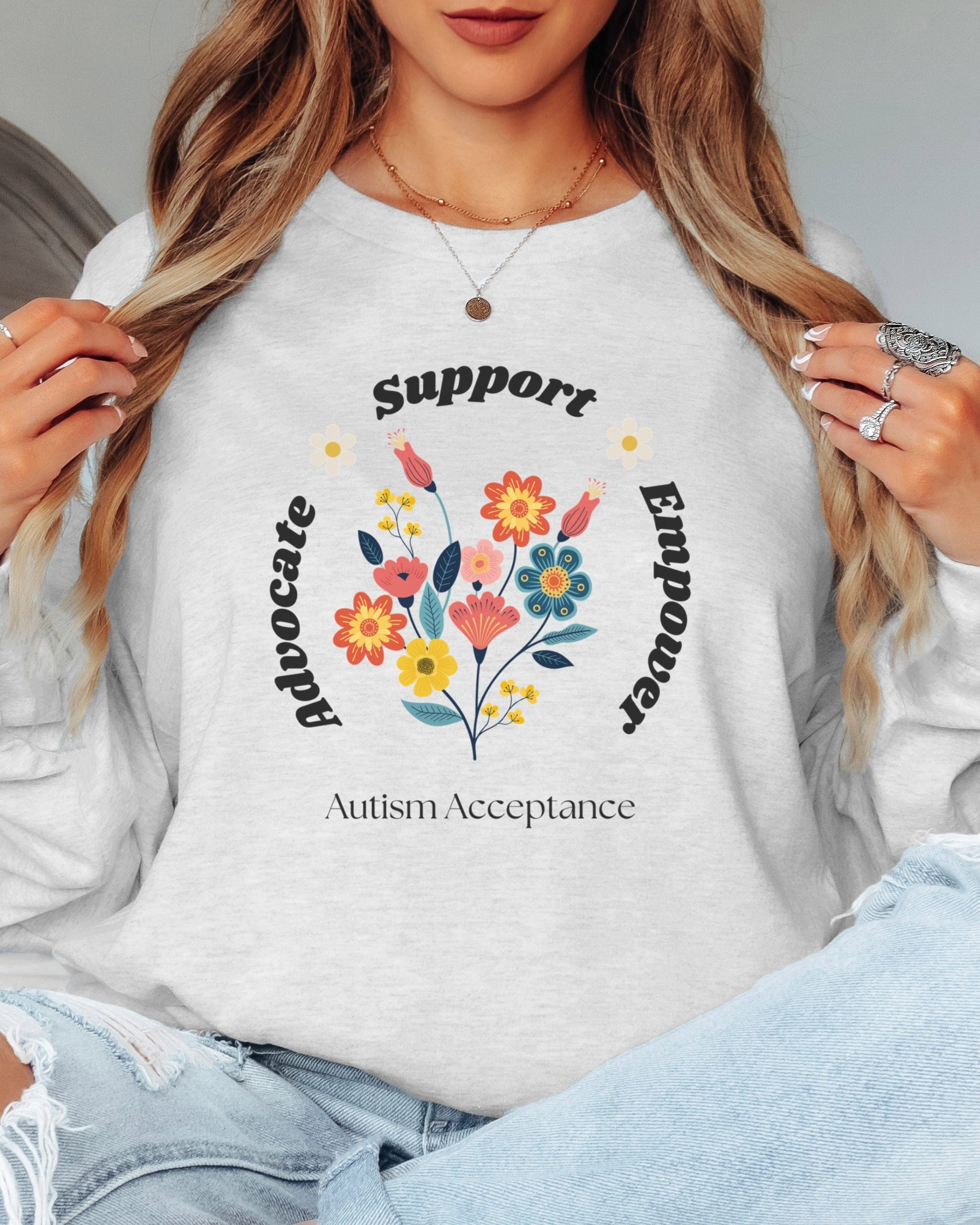 Advocate Support Empower Long Sleeve T-Shirt-Neurodiversity, ADHD & Autism Awareness & Acceptance Long-sleeve by Daily Bloom