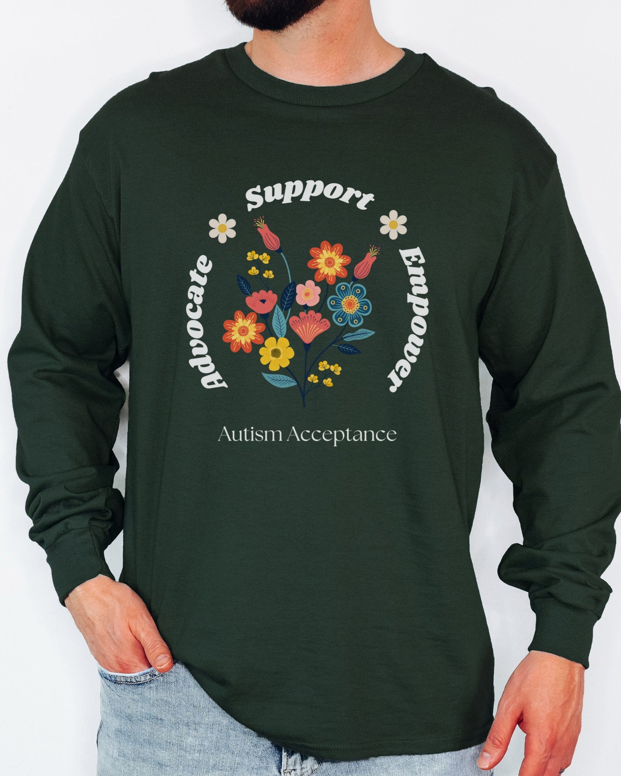Advocate Support Empower Long Sleeve T-Shirt-Neurodiversity, ADHD & Autism Awareness & Acceptance Long-sleeve by Daily Bloom