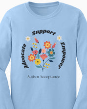 Advocate Support Empower Long Sleeve T-Shirt-Neurodiversity, ADHD & Autism Awareness & Acceptance Long-sleeve by Daily Bloom