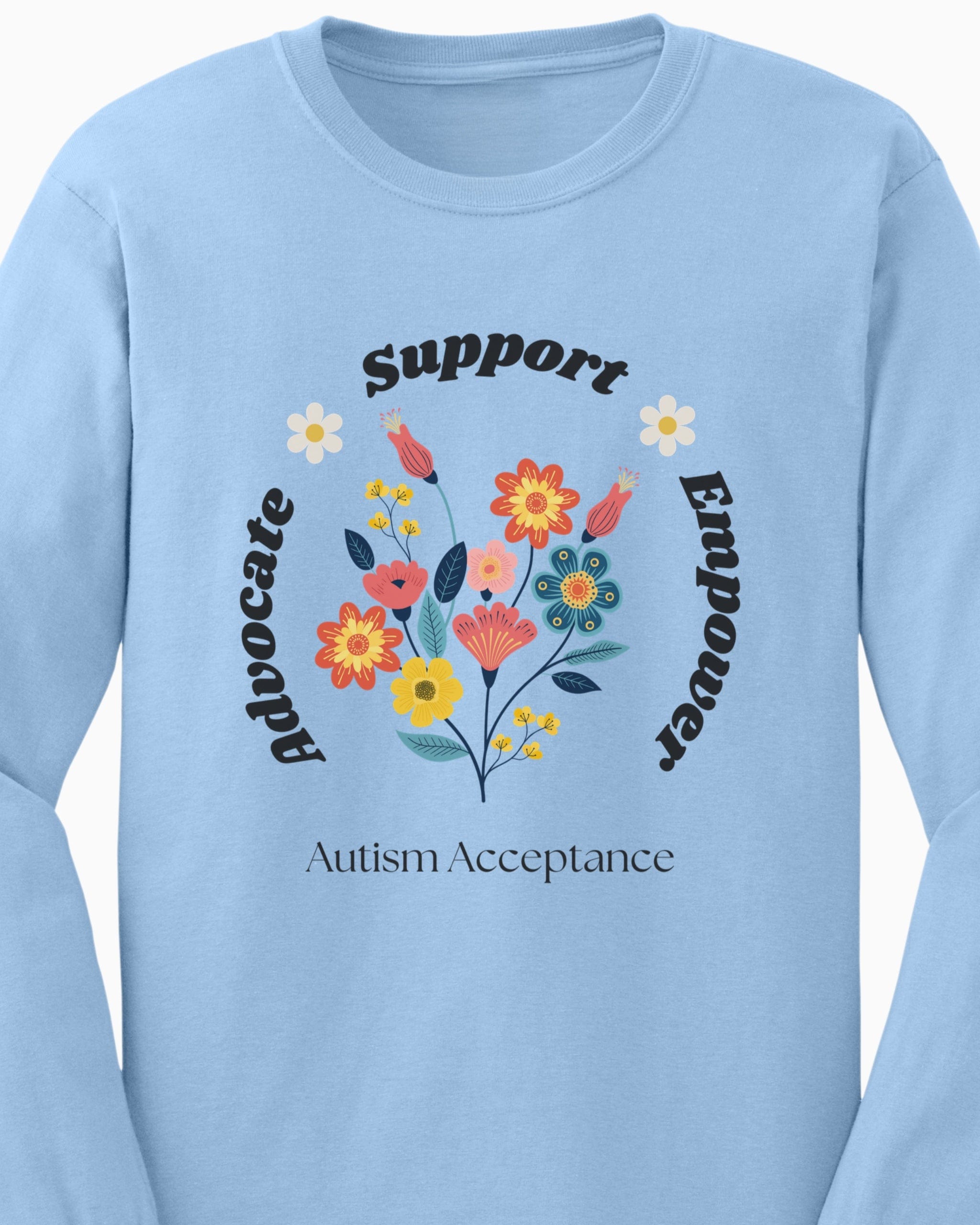 Advocate Support Empower Long Sleeve T-Shirt-Neurodiversity, ADHD & Autism Awareness & Acceptance Long-sleeve by Daily Bloom