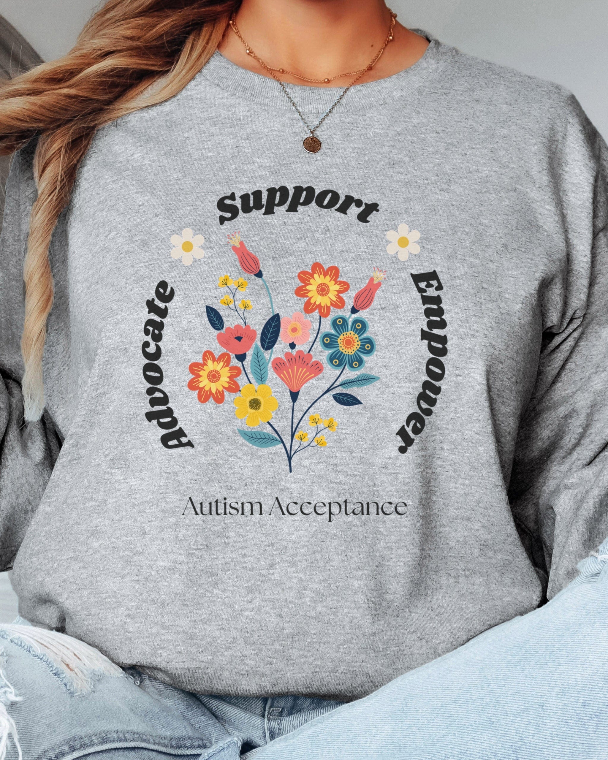 Advocate Support Empower Long Sleeve T-Shirt-Neurodiversity, ADHD & Autism Awareness & Acceptance Long-sleeve by Daily Bloom