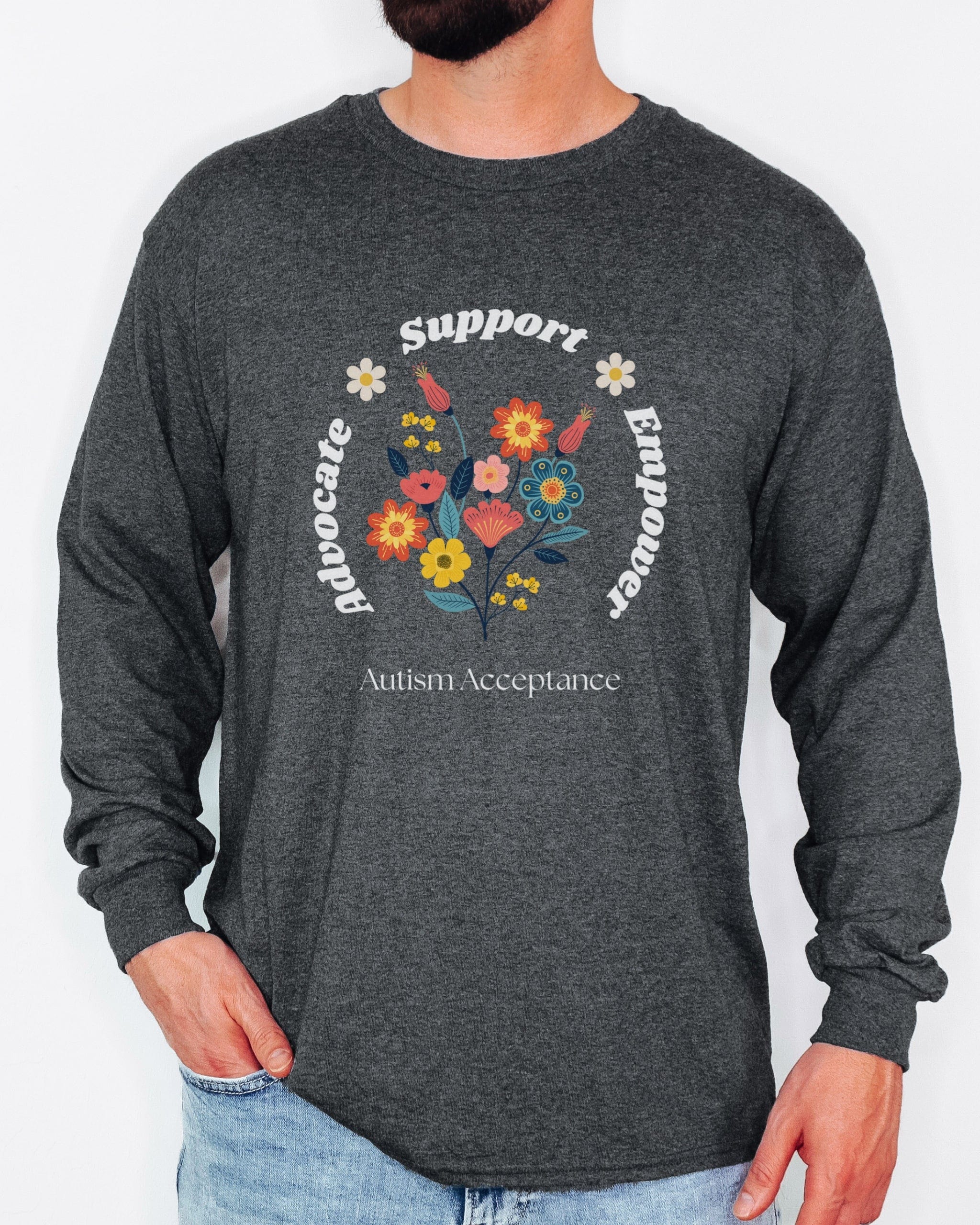 Advocate Support Empower Long Sleeve T-Shirt-Neurodiversity, ADHD & Autism Awareness & Acceptance Long-sleeve by Daily Bloom