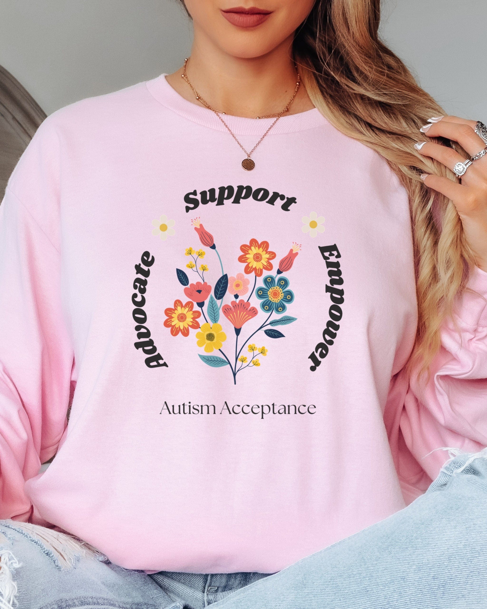 Advocate Support Empower Long Sleeve T-Shirt-Neurodiversity, ADHD & Autism Awareness & Acceptance Long-sleeve by Daily Bloom