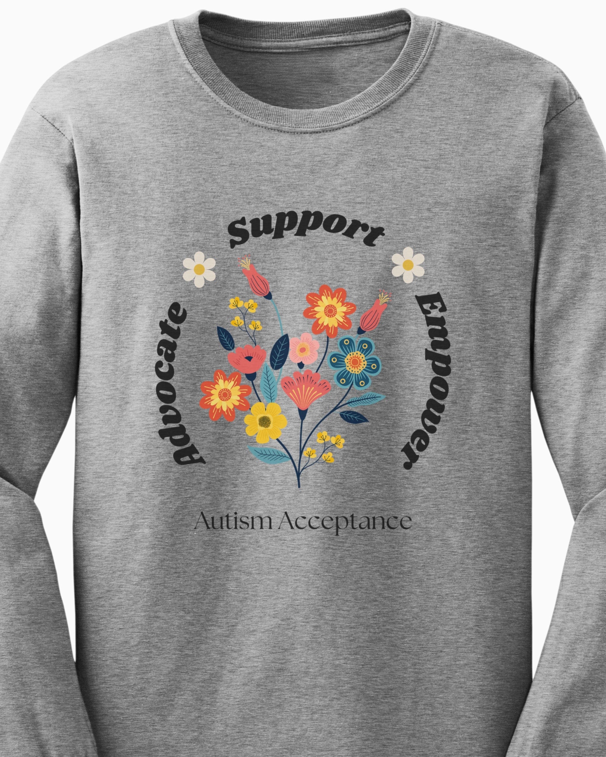 Advocate Support Empower Long Sleeve T-Shirt-Neurodiversity, ADHD & Autism Awareness & Acceptance Long-sleeve by Daily Bloom