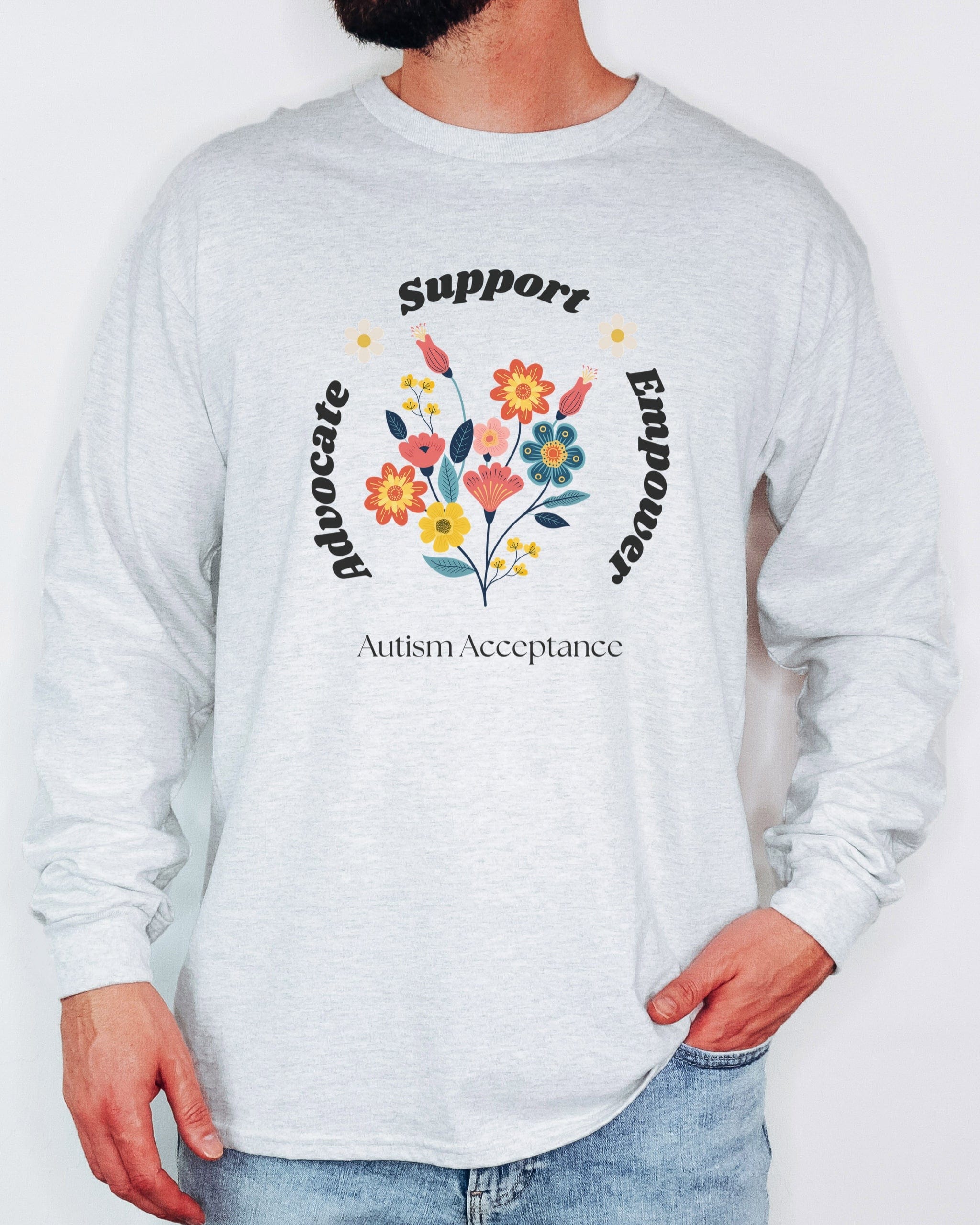 Advocate Support Empower Long Sleeve T-Shirt-Neurodiversity, ADHD & Autism Awareness & Acceptance Long-sleeve by Daily Bloom