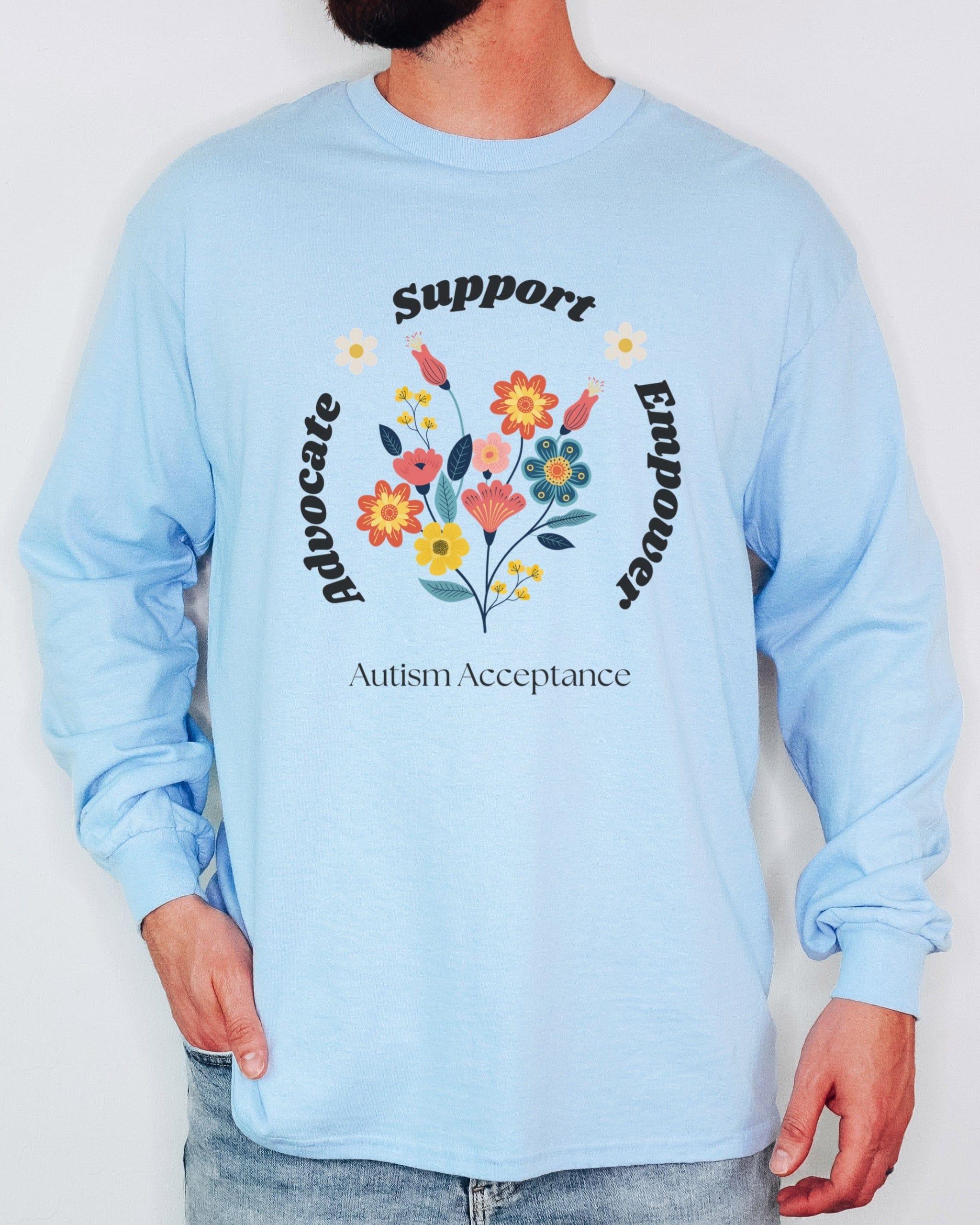 Advocate Support Empower Long Sleeve T-Shirt-Neurodiversity, ADHD & Autism Awareness & Acceptance Long-sleeve by Daily Bloom