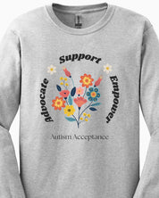 Advocate Support Empower Long Sleeve T-Shirt-Neurodiversity, ADHD & Autism Awareness & Acceptance Long-sleeve by Daily Bloom