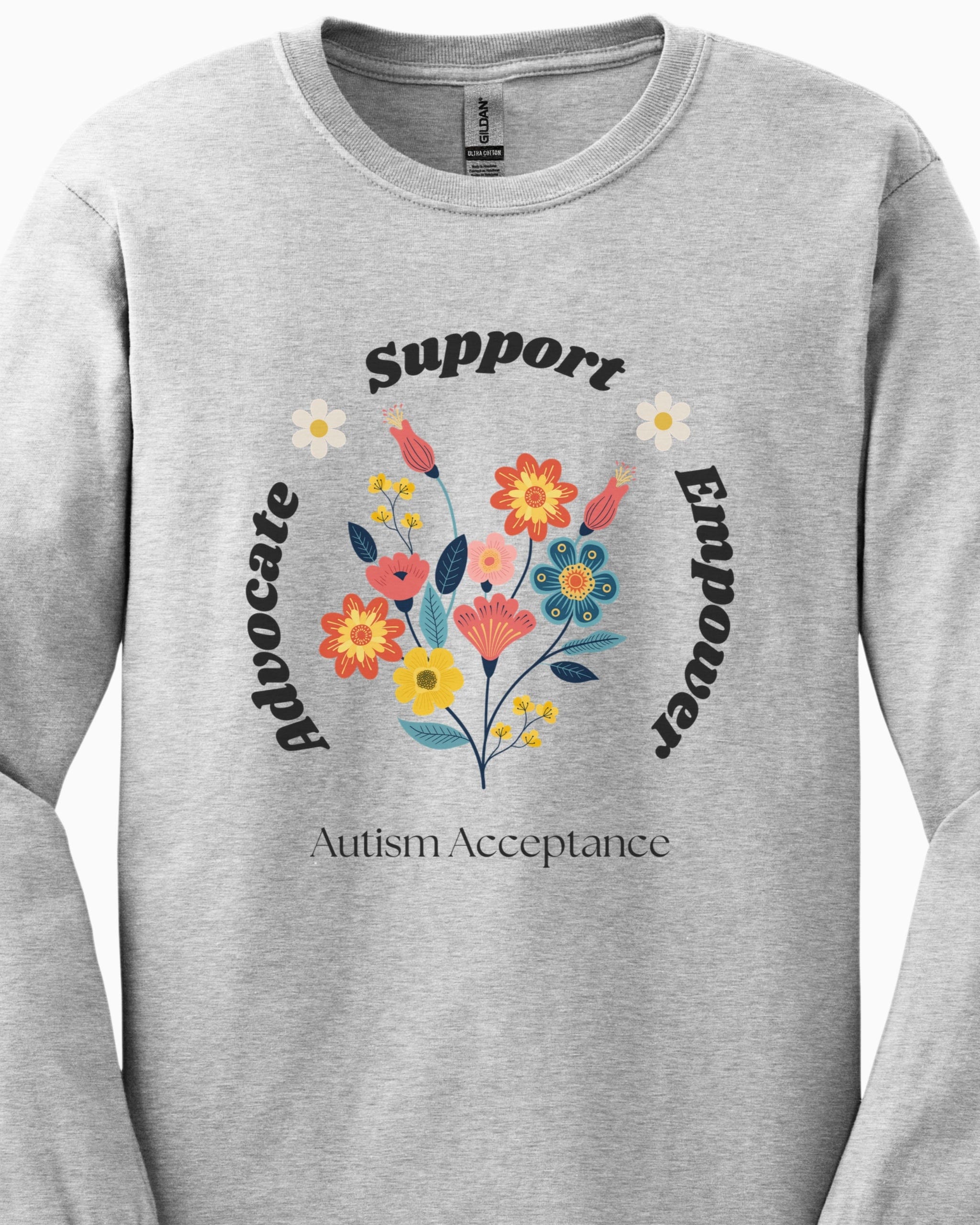 Advocate Support Empower Long Sleeve T-Shirt-Neurodiversity, ADHD & Autism Awareness & Acceptance Long-sleeve by Daily Bloom
