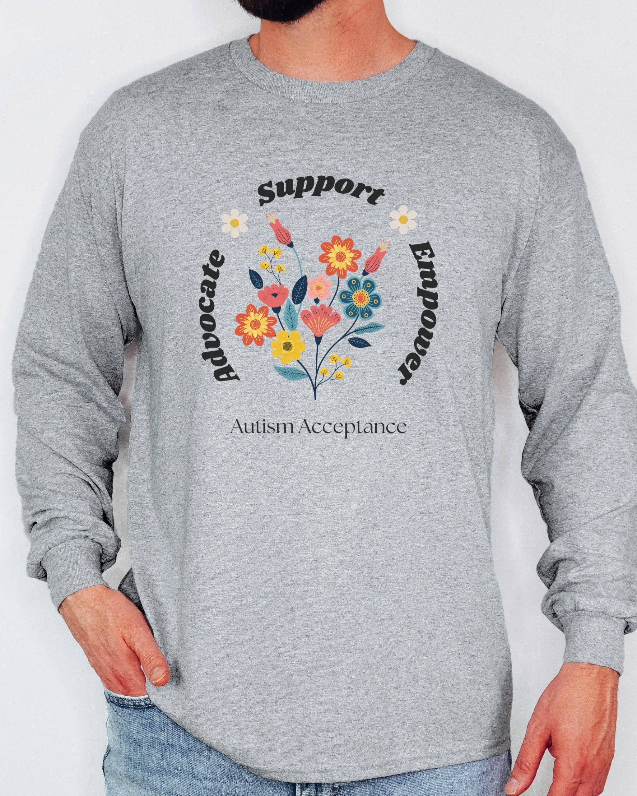 Advocate Support Empower Long Sleeve T-Shirt-Neurodiversity, ADHD & Autism Awareness & Acceptance Long-sleeve by Daily Bloom