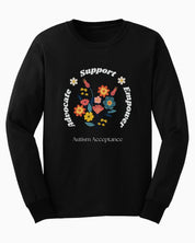 Advocate Support Empower Long Sleeve T-Shirt-Black-Neurodiversity, ADHD & Autism Awareness & Acceptance Long-sleeve by Daily Bloom