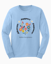 Advocate Support Empower Long Sleeve T-Shirt-Light Blue-Neurodiversity, ADHD & Autism Awareness & Acceptance Long-sleeve by Daily Bloom