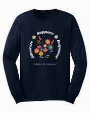 Advocate Support Empower Long Sleeve T-Shirt-Navy-Neurodiversity, ADHD & Autism Awareness & Acceptance Long-sleeve by Daily Bloom