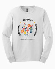 Advocate Support Empower Long Sleeve T-Shirt-White-Neurodiversity, ADHD & Autism Awareness & Acceptance Long-sleeve by Daily Bloom