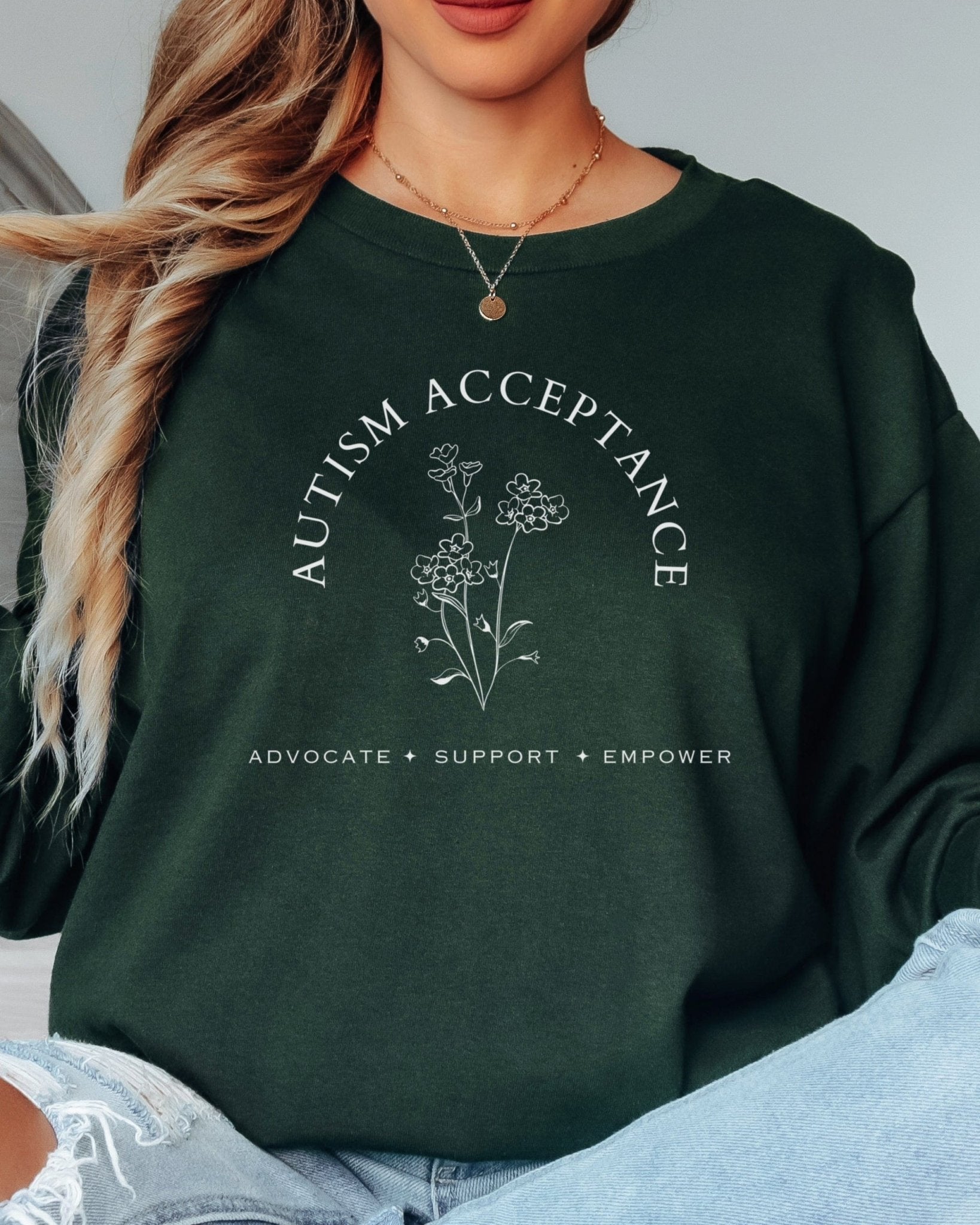 Autism Long - sleeve - Autism Acceptance - Advocate Support Empower Long Sleeve T-Shirt - Daily Bloom