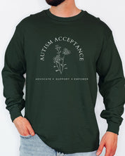 Autism Acceptance - Advocate Support Empower Long Sleeve T-Shirt-Neurodiversity, ADHD & Autism Awareness & Acceptance Long-sleeve by Daily Bloom