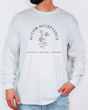 Autism Acceptance - Advocate Support Empower Long Sleeve T-Shirt-Neurodiversity, ADHD & Autism Awareness & Acceptance Long-sleeve by Daily Bloom