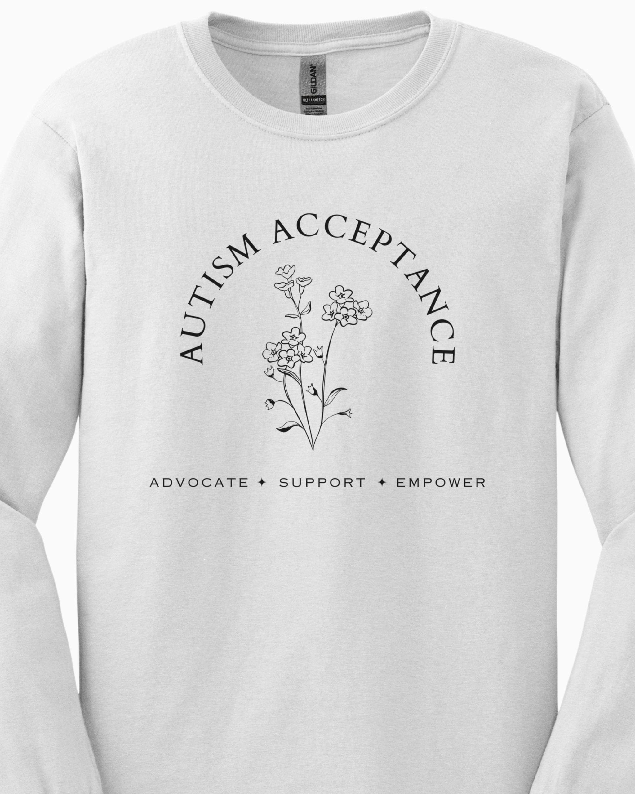Autism Acceptance - Advocate Support Empower Long Sleeve T-Shirt-Neurodiversity, ADHD & Autism Awareness & Acceptance Long-sleeve by Daily Bloom