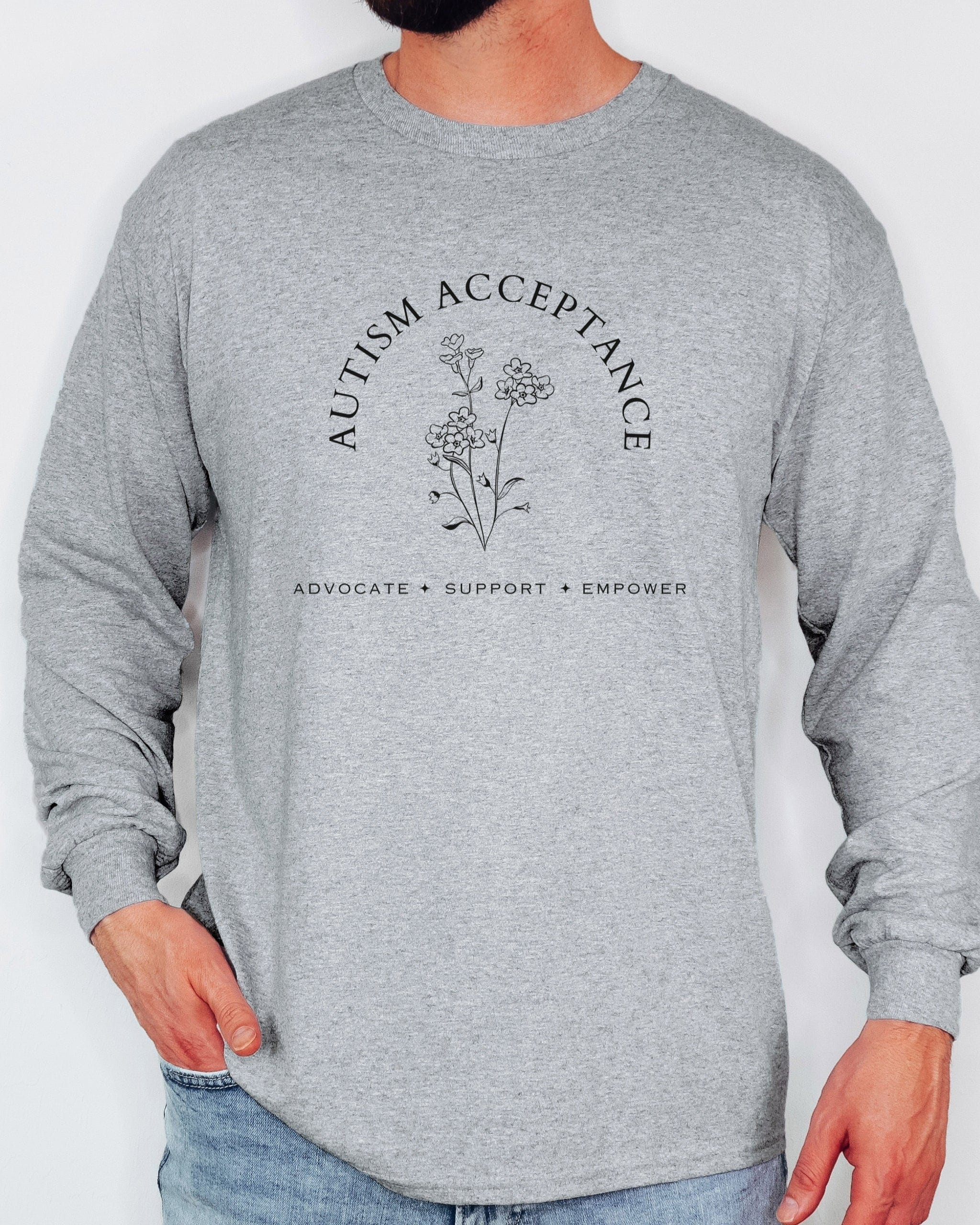 Autism Acceptance - Advocate Support Empower Long Sleeve T-Shirt-Neurodiversity, ADHD & Autism Awareness & Acceptance Long-sleeve by Daily Bloom