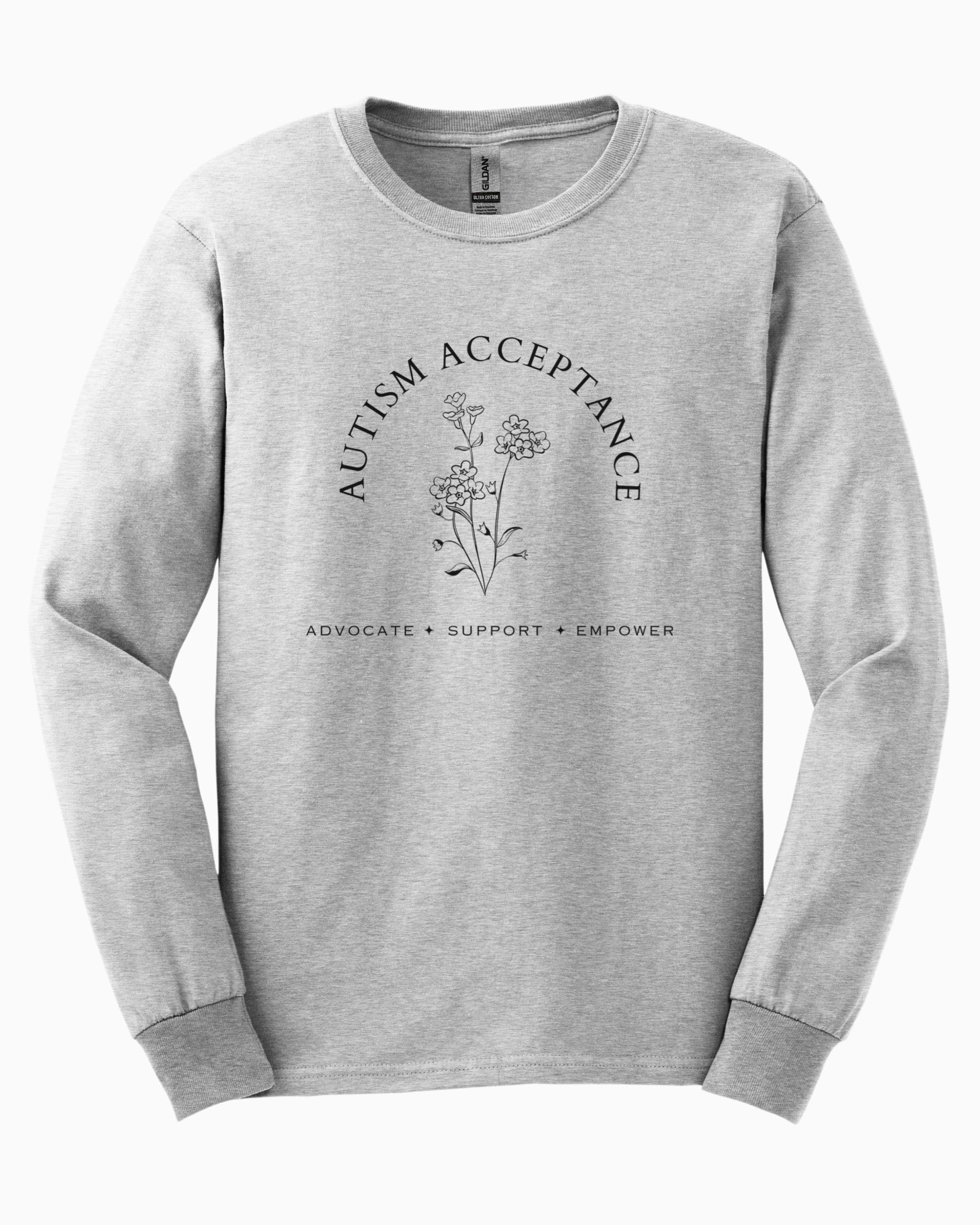 Autism Acceptance - Advocate Support Empower Long Sleeve T-Shirt-Ash-Neurodiversity, ADHD & Autism Awareness & Acceptance Long-sleeve by Daily Bloom