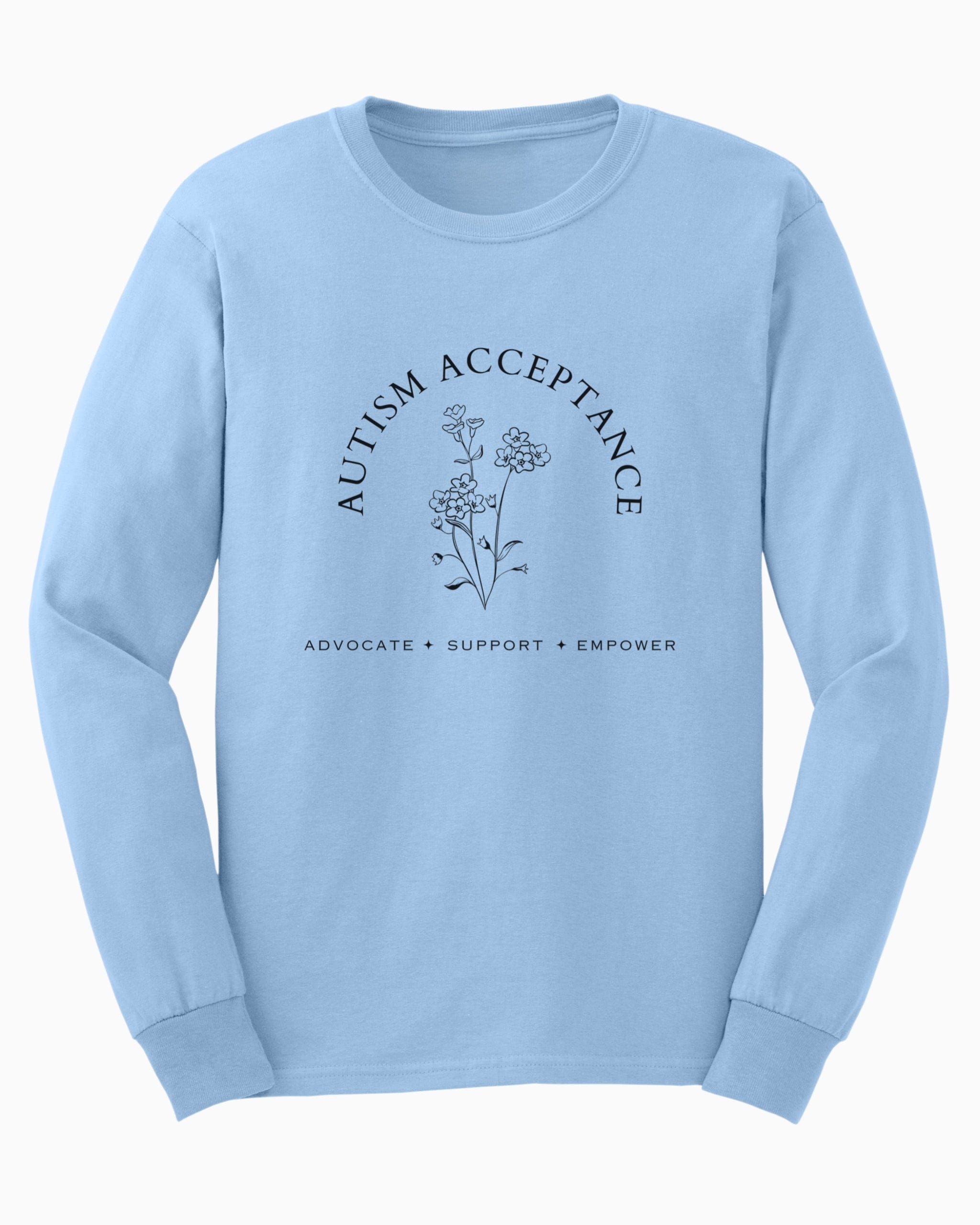 Autism Acceptance - Advocate Support Empower Long Sleeve T-Shirt-Light Blue-Neurodiversity, ADHD & Autism Awareness & Acceptance Long-sleeve by Daily Bloom