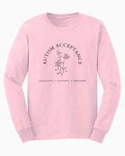 Autism Acceptance - Advocate Support Empower Long Sleeve T-Shirt-Light Pink-Neurodiversity, ADHD & Autism Awareness & Acceptance Long-sleeve by Daily Bloom