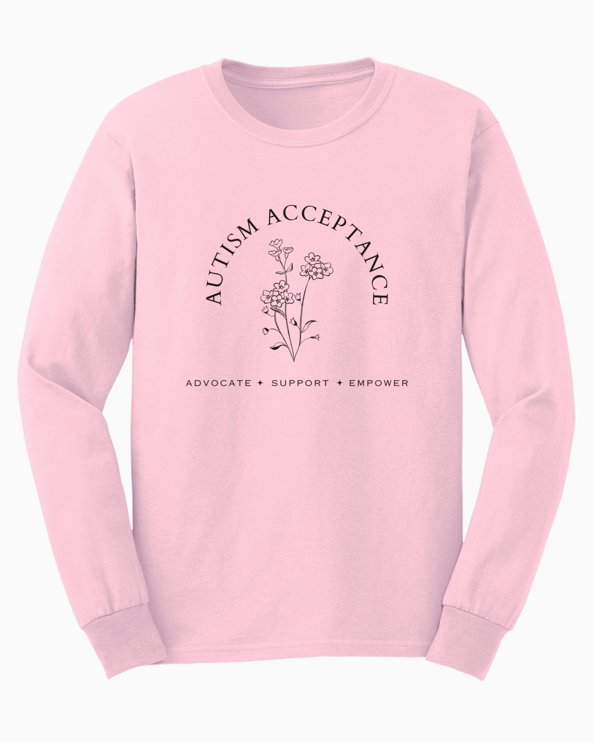 Autism Acceptance - Advocate Support Empower Long Sleeve T-Shirt-Light Pink-Neurodiversity, ADHD & Autism Awareness & Acceptance Long-sleeve by Daily Bloom