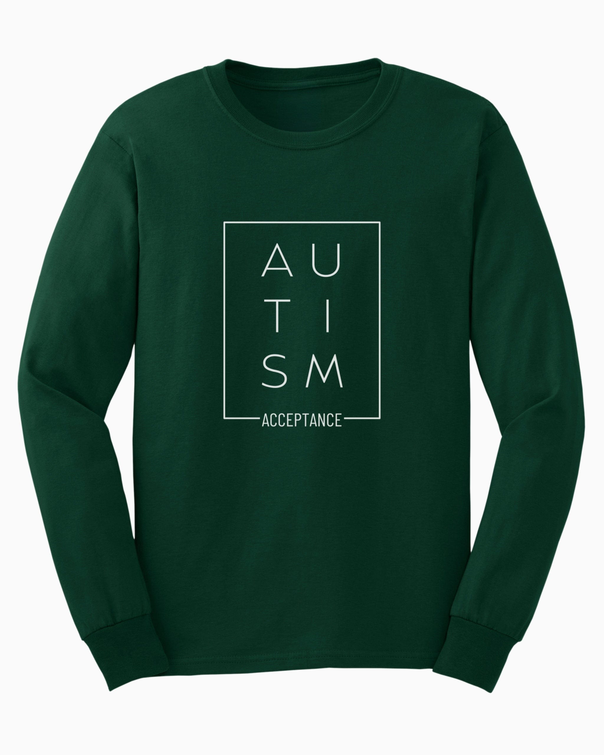 Autism Acceptance Box Long Sleeve T-Shirt-Forest Green-Neurodiversity, ADHD & Autism Awareness & Acceptance Long-sleeve by Daily Bloom