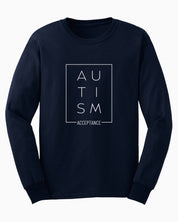 Autism Acceptance Box Long Sleeve T-Shirt-Navy-Neurodiversity, ADHD & Autism Awareness & Acceptance Long-sleeve by Daily Bloom