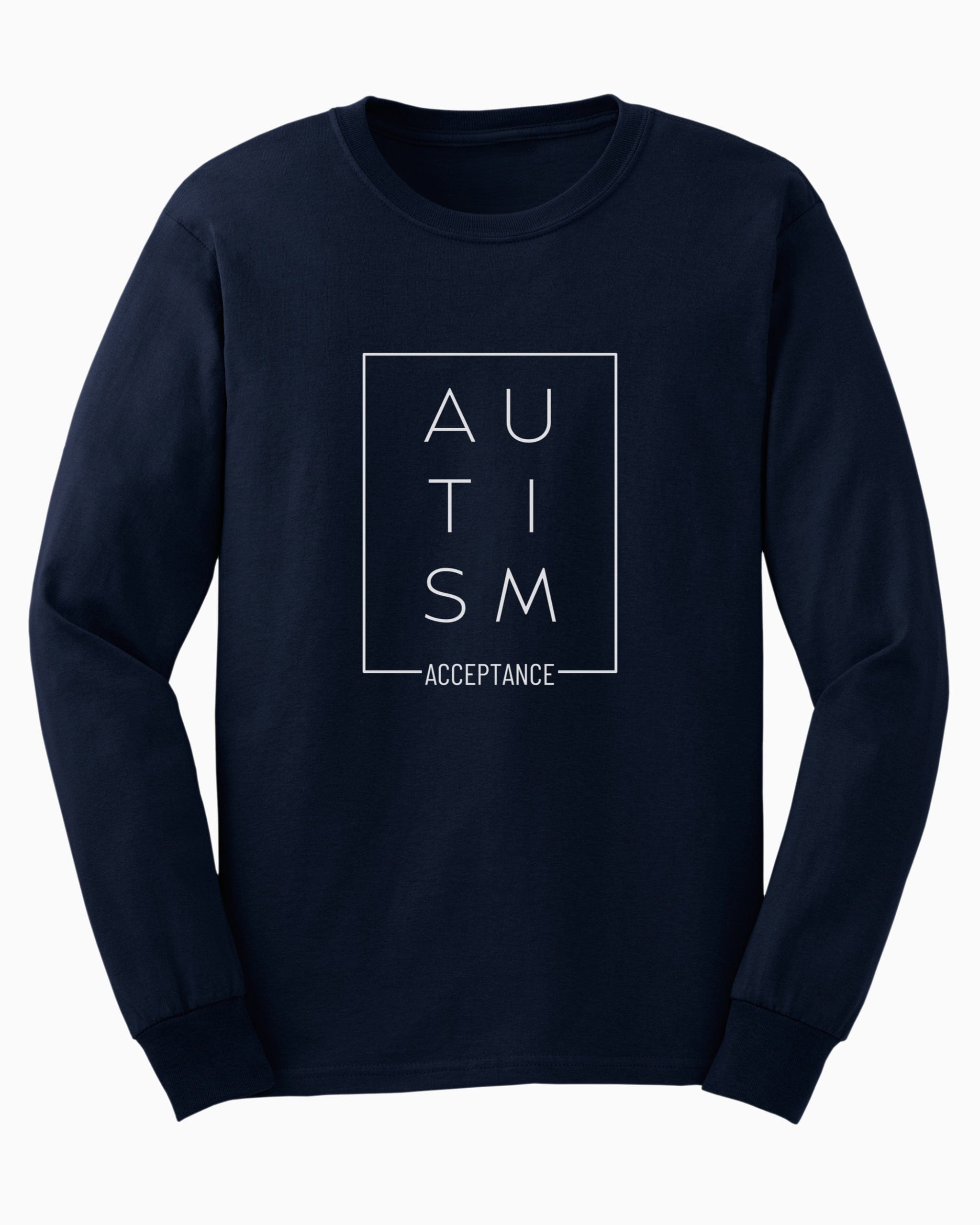 Autism Acceptance Box Long Sleeve T-Shirt-Navy-Neurodiversity, ADHD & Autism Awareness & Acceptance Long-sleeve by Daily Bloom