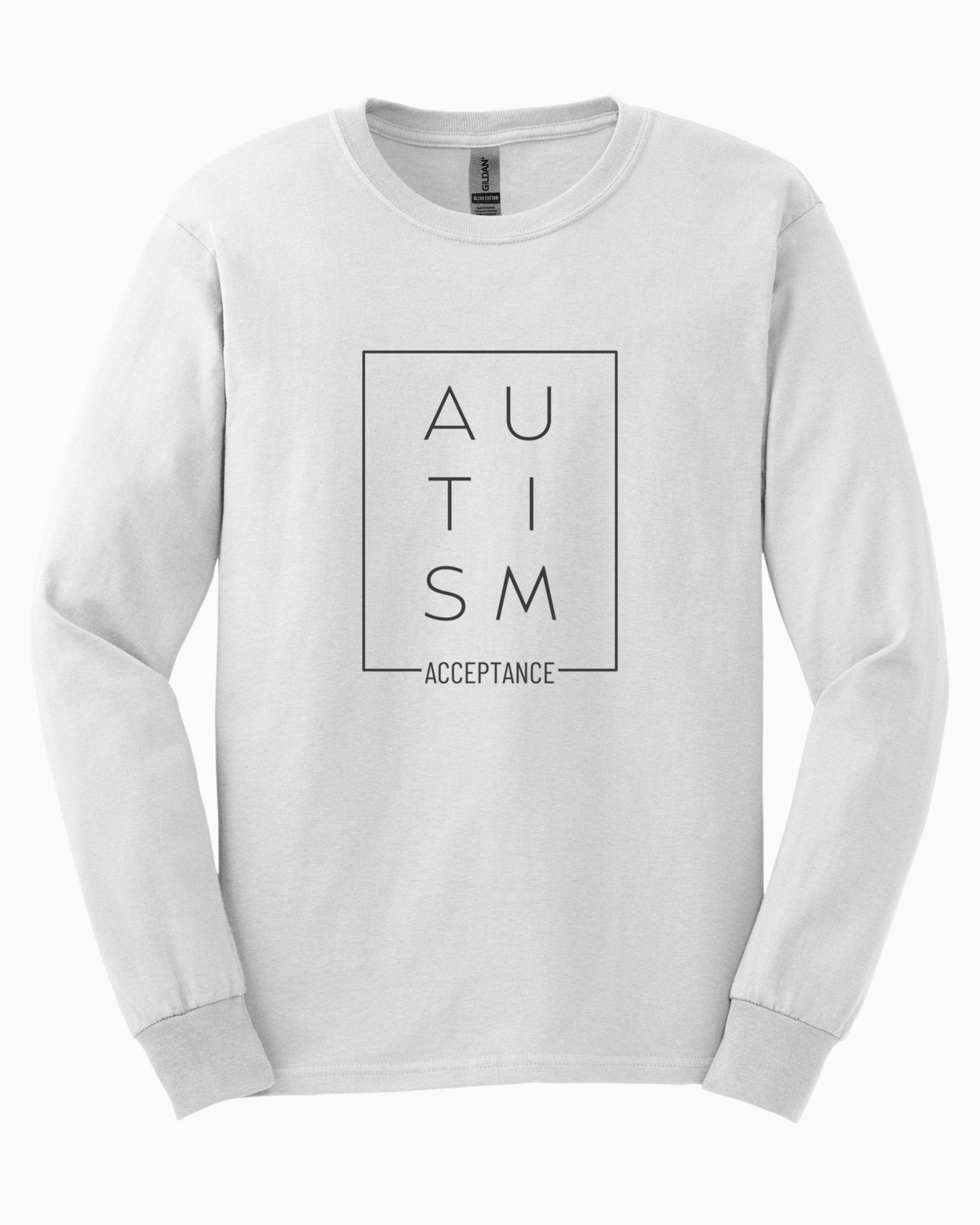 Autism Acceptance Box Long Sleeve T-Shirt-White-Neurodiversity, ADHD & Autism Awareness & Acceptance Long-sleeve by Daily Bloom