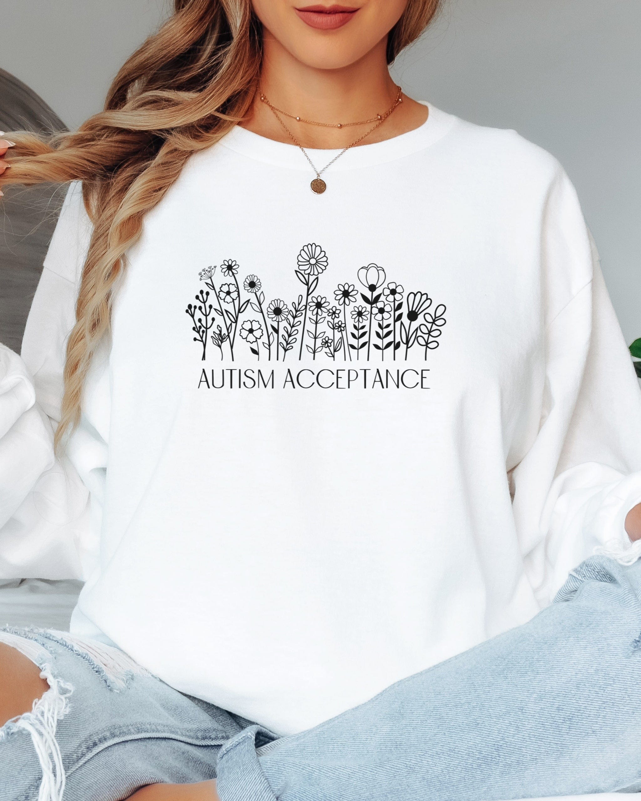 Autism Acceptance Wildflowers Long Sleeve T-Shirt-Neurodiversity, ADHD & Autism Awareness & Acceptance Long-sleeve by Daily Bloom