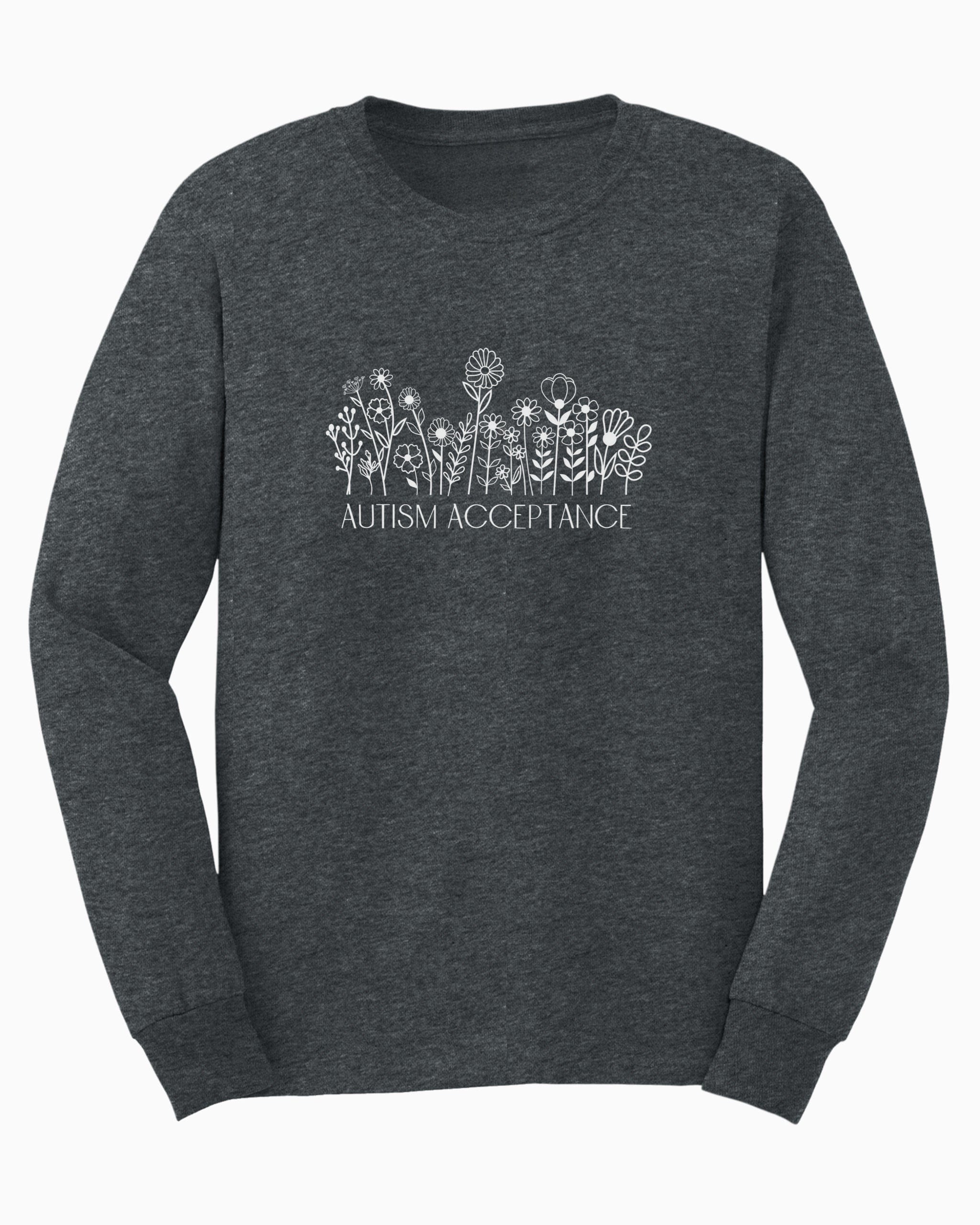 Autism Acceptance Wildflowers Long Sleeve T-Shirt-Dark Heather-Neurodiversity, ADHD & Autism Awareness & Acceptance Long-sleeve by Daily Bloom